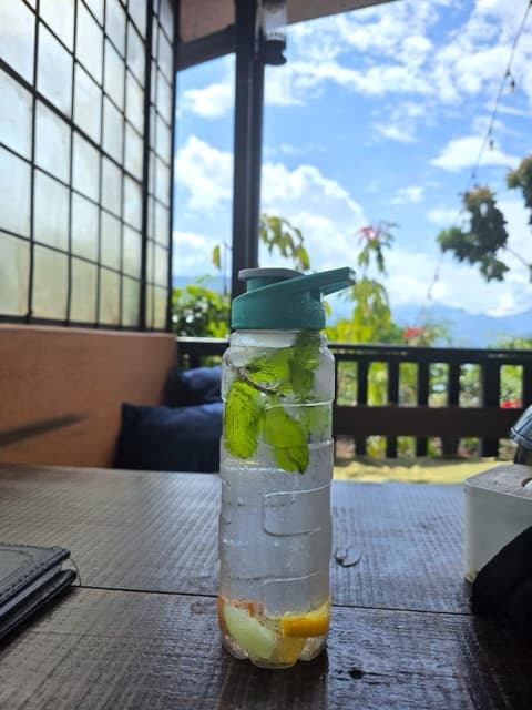 A water bottle with fresh mint